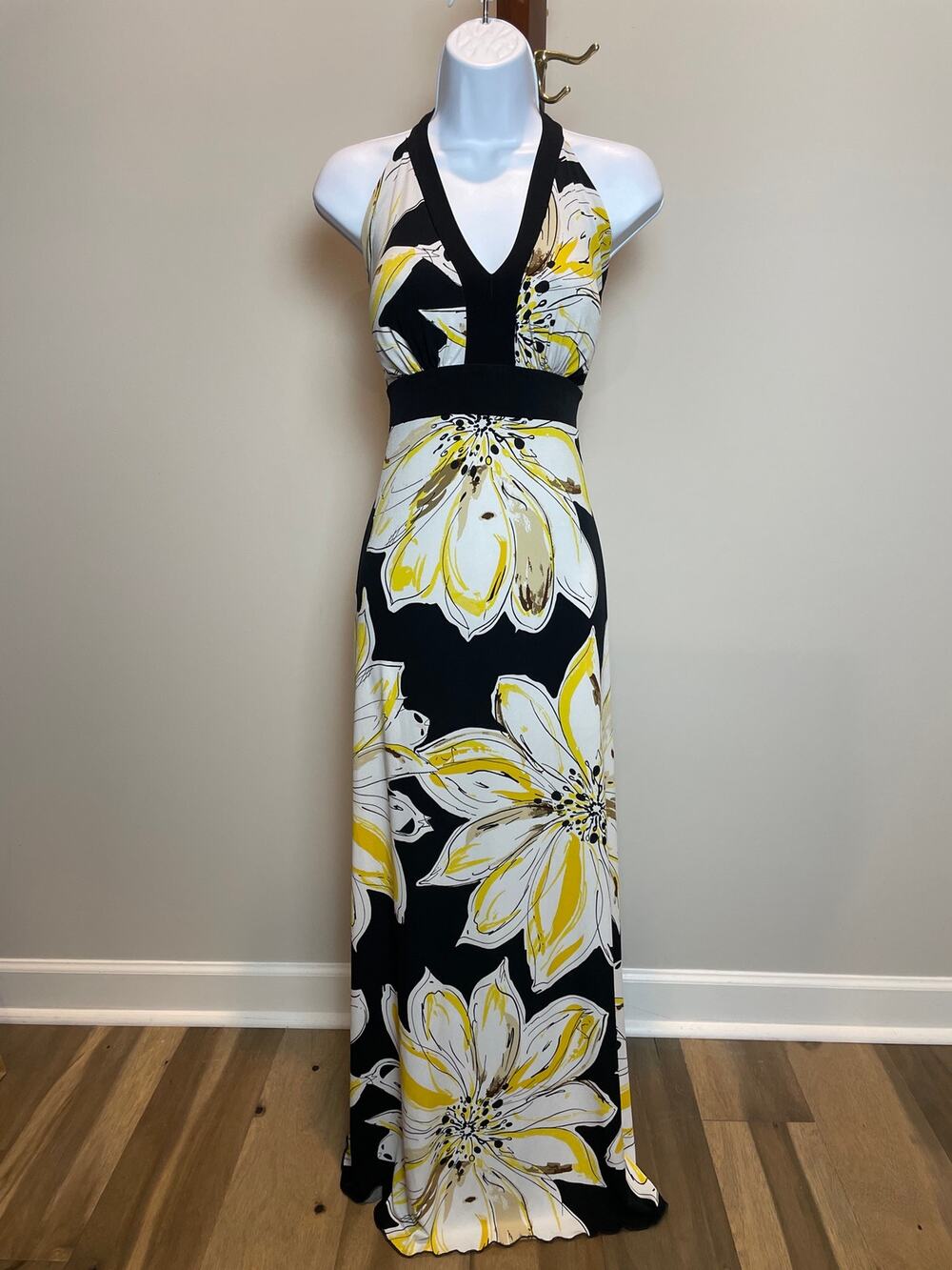 EnFocus Women Floral Halter Maxi Dress 16W Black Yellow